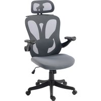 HOMCOM Ergonomischer Bürostuhl, 3D klappbare Armlehnen, 2D Kopfstütze, Gepolsterter drehbarer Schreibtischstuhl, Kleiderhaken, Höhenverstellbar, Wippfunktion, A – Ansicht 1