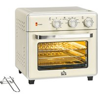 HOMCOM Minibackofen mit Umluft 20L, 7 in 1 Pizza-Ofen inkl. Backblech Set, Frittierkorb, Krümelblech, 1 Std. Timer, 1400 W, Cremeweiß Aosom – Ansicht 1