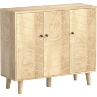 HOMCOM Sideboard Küche, Aufbewahrungsmöbel mit 3 Türen im Chevron-Muster und Kiefernholzfüßen, Moderner Stil, Sideboard für Esszimmer, Wohnzimmer und Schlafzimm – Ansicht 1