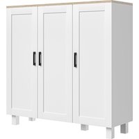 HOMCOM Wohnzimmerschrank Moderner Aufbewahrungsschrank mit 3 Türen Verstellbaren Regalen und Erhöhten Boden für Küche Esszimmer Flur Schlafzimmer Kippsicherungs – Ansicht 1