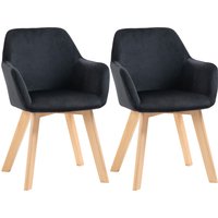 HOMCOM Küchenstühle 2er Set ergonomisch mit verlängerten Armlehnen und Rückenlehne, belastbar bis 120 kg, Polyester und Holz, Schwarz 54x57x80 cm Aosom.de – Ansicht 1