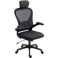 HOMCOM Bürostuhl Ergonomischer Schreibtischstuhl mit Hochklappbaren Armlehnen, Verstellbarer Lendenwirbelstütze, Kopfteil, Höhenverstellbarer Drehstuhl mit Wipp – Ansicht 1