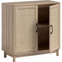 HOMCOM Sideboard, Aufbewahrungsmöbel mit 2 Rattan-Türen, höhenverstellbares Regal und abgerundete Kanten, Boho-Stil, Sideboard für Esszimmer und Küche, 76 x 35  – Ansicht 1