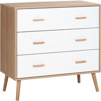 HOMCOM Kommode mit 3 Schubladen Sideboard Schubladenkommode Schrank Mehrzweckschrank Wohnzimmer Esszimmer Skandi-Design Weiß+Natur 80 x 39 x 80 cm Aosom – Ansicht 1