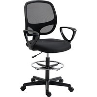HOMCOM ergonomischer Bürostuhl, Bürodrehstuhl mit Fußring und Armlehnen, Mesh‑Zeichenstuhl, höhenverstellbar, Lendenstütze, 360° drehbar, für Studio & Home‑Offi – Ansicht 1