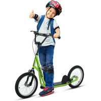 HOMCOM Roller Scooter, Kinderroller, Tretroller ab 5 Jahre, Kinder Kickboard mit Luftreifen und Handbremse, 16 Zoll, Grün, 139 x 58 x 90-96 cm Aosom – Ansicht 1