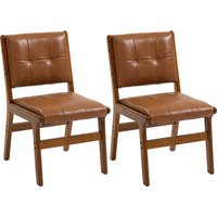 HOMCOM 2er-Set Esszimmerstühle, moderne Küchenstühle, mit PU-Bezug, gepolsterter Sitz, Holzbeine, für Wohnzimmer, Braun Aosom – Ansicht 1