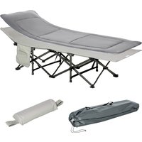 Outsunny Campingbett Klappbares Feldbett mit Kopfkissen und Seitentasche, Matratze in Hellgrau, belastbar bis 150kg Aosom.de – Ansicht 1