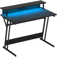 HOMCOM Gaming-Tisch mit LED-Beleuchtung, 100x60 cm, Gaming-Schreibtisch, Tisch mit Steckdosen, Monitorhalterung, Ablagen und Fernbedienung, für Büro, Arbeitszim – Ansicht 1