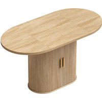 HOMCOM Ovaler Esstisch, Küchentisch für 6 Personen mit dicker Platte, Jalousie-Schiebetüren, 6 Fächer, Landhausstil, für Wohnzimmer, 140x70x75 cm, Eiche Aosom – Ansicht 1