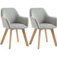 HOMCOM Esszimmerstühle 2er Set Küchenstühle mit Arm- & Rückenlehne, Samtoptik Polsterung, Holzbeine, Grau Aosom – Ansicht 1
