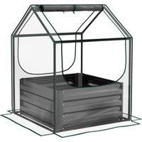 Outsunny Hochbeet mit Mini-Gewächshaus, erhöhtes Pflanzbeet, Blumenkasten aus verzinktem Stahl, für Kräuter und Gemüse im Garten, Balkon, Terrasse, dunkelgrau A – Ansicht 1