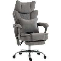 HOMCOM Bürostuhl Ergonomisch mit Vibrationsmassage und Wärme Chefsessel mit Fußstütze, Lendenkissen, Höhenverstellbarer Schreibtischstuhl Drehstuhl mit Leinenop – Ansicht 1