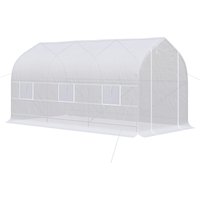 Outsunny Tunnel-Gewächshaus 4x2x2 m mit aufrollbaren Türen und 6 Fenstern, Gewächshaus für Garten mit Satteldach, Metallrahmen und PE-Abdeckung, für Gemüse Blum – Ansicht 1