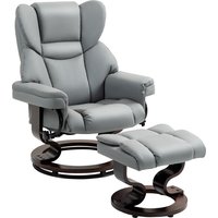 HOMCOM Relaxsessel mit Hocker, 360°drehbarer Fernsehsessel mit Liegefunktion Polstersessel für Wohnzimmer, Schlafzimmer, Kunstleder, Hellgrau Aosom – Ansicht 1
