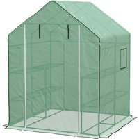 Outsunny Gewächshaus Tomaten-Gewächshaus mit 1 Tür, 1 Fenster, 3-stufige Regale für Gemüse Pflanzen Blumen PE Plane 140 x 143 x 190 cm Grün Aosom – Ansicht 1