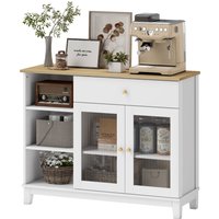 HOMCOM Buffet Wohnzimmerschrank mit gerillten Glastüren, Schublade, 3 offenen Fächern und verstellbaren Regalen, Buffet Ess- und Wohnzimmer, 100 x 35 x 80,3 cm, – Ansicht 1