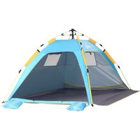 Outsunny Strandzelt mit schließbaren Fenstern und Reißverschlusstür, Sofortiges Zelt aus Polyester und Glasfaser, 220x173x120 cm, Hellblau und Gelb Aosom – Ansicht 1