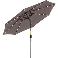 Outsunny Neigbarer Gartenschirm Ø265 cm mit 32 Solar-LEDs und Kurbel, 8 Streben, Stahl/Polyester, für Terrasse Garten Balkon, Grau Aosom – Ansicht 1