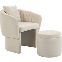 HOMCOM Relaxsessel mit Hocker Loungesessel mit Geschwungene Rückenlehne, Armlehnen, Nordischer Chenille Gepolstert Sessel Lesesessel für Wohnzimmer, Schlafzimme – Ansicht 1
