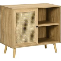 HOMCOM Sideboard Küchenschrank mit Tür, 2 Offenen Fächern, Aufbewahrungsschrank mit Verstellbarer Ablage, Kippschutz für Wohnzimmer Natur Kiefernholz 80 x 39 x  – Ansicht 1
