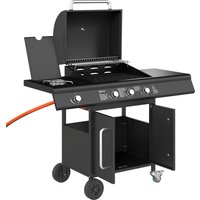 Outsunny Gasgrill 12,2 KW 3+1 Brenner BBQ Grillwagen aus Edelstahl inkl Rolle Seitenbrenner Thermometer Grillrost Kochfeld Seitentisch Gas-Grill für Balkon Camp – Ansicht 1