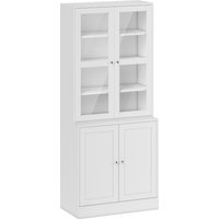 HOMCOM Bücherschrank 178,5 cm Hochschrank Vitrinenschrank mit Glastür 6 Fächern Küchenschrank für Wohnzimmer Büro Arbeitszimmer Küche Weiß Aosom – Ansicht 1