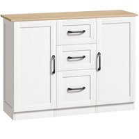 HOMCOM Sideboard, Aufbewahrungsmöbel mit 2 Soft-Close-Türen und 3 Schubladen, modernes Design, Buffet für Esszimmer und Küche, 110 x 35 x 80,4 cm, weiß und natü – Ansicht 1