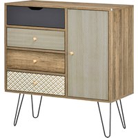 HOMCOM Aufbewahrungskommode Sideboard 4 Schubladen 1 Schrank - Haarnadelbeine - Bohème-Stil - 79 x 39 x 86 cm Braun Aosom – Ansicht 1