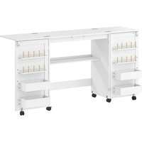 HOMCOM Klappbarer Nähtisch mit 2 Magnettüren, rollbarer Basteltisch mit 4 Boxen, 20 Haltestiften, Ablagefach, feststellbaren Rollen, platzsparender Nähmaschinen – Ansicht 1