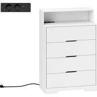 HOMCOM Kommode mit 4 Schubladen und Ladestation, Schlafzimmerkommode mit USB‑ und USB‑C‑Anschluss, offenes Fach, 80x40x120 cm, Weiß Aosom – Ansicht 1