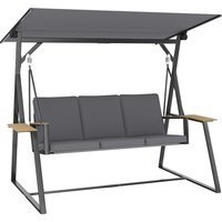 Outsunny 3-Sitzer Gartenschaukel mit verstellbarem Dach, Kissen und Getränkeablagen, Stahlrahmen, für Terrasse, Veranda, 360 kg Tragkraft, Grau Aosom – Ansicht 1