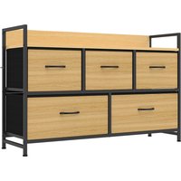 HOMCOM Kommode aus Stoff Aufbewahrungsschrank mit 5 Schubladen, Ablage Kommodenschrank mit Stahlgestell Schrank für Schlafzimmer, Wohnzimmer Eiche Aosom – Ansicht 1