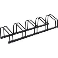HOMCOM Fahrradständer für 5 Fahrräder, Fahrradhalterung, Fahrradabstellplatz für Reifen 65 mm, Abmessungen 145L x 33B x 27H cm, aus schwarzem Stahl Aosom