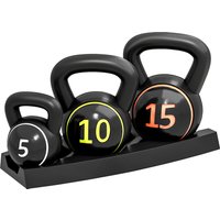 HOMCOM Kettlebell, 2,2kg, 4,5kg, 6,8kg Kugelhantel, 3er Set Kugelgewicht für Gymnastik, Krafttraining, Schwarz Aosom – Ansicht 1