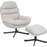 HOMCOM Relaxsessel mit Hocker Sessel Loungesessel mit Chenille-Optik breiter Sitzfläche Drehbar Polstersessel Armlehnensessel für Wohnzimmer, Schlafzimmer, Crem – Ansicht 1