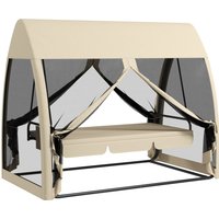 Outsuuny 2 in 1 Hollywoodschaukel mit Liegefunktion 3-Sitzer Gartenschaukel mit Baldachin, Mückennetz, Schaukelbank belast bis 300kg, Gartenliege für Garten, Te – Ansicht 1
