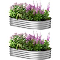 Outsunny Set aus 2 erhöhten, verzinkten Stahl-Pflanzkästen, Gartenbett-Kit, Gummiumrandung und offener Boden, für Gemüse, Obst, Blumen, 152 x 91 x 30 cm, Silber – Ansicht 1