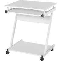 HOMCOM Schreibtisch Computertisch Z-Form mit 4 Rollen, platzsparend und stabil, mit Tastaturablage, Metall & Spanplatte, Weiß 60x48x73 cm Aosom.de