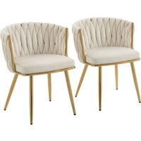 HOMCOM 2er-Set Esszimmerstühle, gepolsterte Küchenstühle aus Velours mit geflochtener Rückenlehne und Armlehnen, Metallbeine, für Wohnzimmer, Zuhause, Creme Aos – Ansicht 1