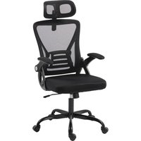 HOMCOM Ergonomischer Bürostuhl mit klappbaren Armlehnen, gepolsterter Drehstuhl mit verstellbarer Kopfstütze und Sitzhöhe, Wippfunktion, atmungsaktives Netz, Sc – Ansicht 1
