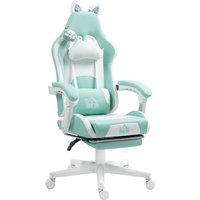 HOMCOM Gaming-Stuhl, Ergonomischer Gamer-Stuhl mit Lendenwirbelstütze, Fußstütze, Gaming-Sessel mit Katzenohren, Kopfkissen, höhenverstellbar Bürostuhl mit Lieg