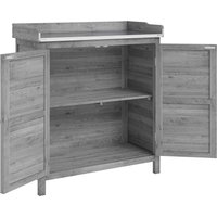 Outsunny Pflanztisch mit Unterschrank aus Holz Outdoor Gartenschrank mit verzinkter Arbeitsplatte 2 Regalböden wetterfest Gärtnertisch Arbeitstisch für Garten B – Ansicht 1