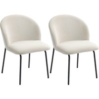 HOMCOM Set mit 2 Esszimmerstühlen aus Rippvelours, Küchenstühle mit breiter Sitzfläche, geschwungener Rückenlehne und Stahlbeinen, für Wohnzimmer, Zuhause, Crem – Ansicht 1
