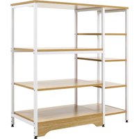HOMCOM Küchenregal Standregal Lagerregal Eckregal mit 7 Einlegeböden rutschfesten Fußkappen Metallregal robust und stabil Metall MDF Stahl Weiß+Natur Aosom – Ansicht 1