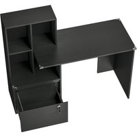 HOMCOM Schreibtisch mit Regal 4 Fächer und abschließbarer Hängeregister-Schublade, Stoßschutzpolster, Schreibtisch für Schlafzimmer, Arbeitszimmer, 126x50x109cm – Ansicht 1