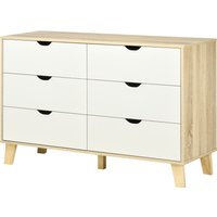 HOMCOM Kommode 6 Schubladen Schlafzimmer Aufbewahrungsmöbel skandinavischer Stil mit Holzfüßen, für Schlafzimmer, Wohnzimmer, Größe 120B x 40T x 76H cm, Holzopt – Ansicht 1