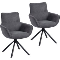 HOMCOM Esszimmerstuhl 2er Set Drehbar Küchenstuhl mit Samtoptik, Sessel mit Armlehne, Metallbeine, Loungesessel, Polsterstuhl für Esszimmer Wohnzimmer, Dunkelgr – Ansicht 1