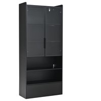 Vitrine-Hochschrank, App-steuerbarer LED-Beleuchtung, 6 Ablagen, 80x34x180 cm, Schwarz – Ansicht 1