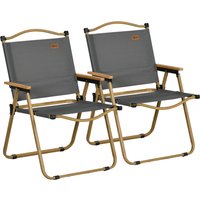 Outsunny Campingstuhl 2er Set faltbarer Gartenstuhl mit Stahlrahmen, Holzoptik, Klappsessel für Pool, Strand, Oxford, Dunkelgrau Aosom – Ansicht 1